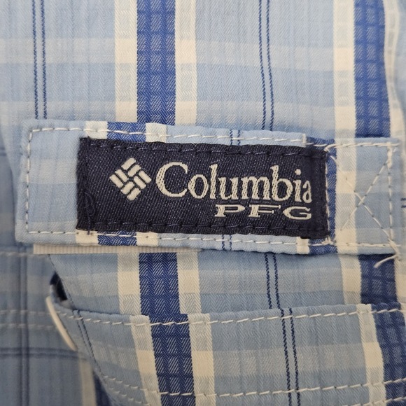 Columbia UPF 50 Omni Shade PFG Fishing Shirt Men's XXL Blue Plaid Vented LS EUC - Picture 2 of 12